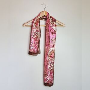 Harve Benard Pink and Brown Satin Paisley Scarf